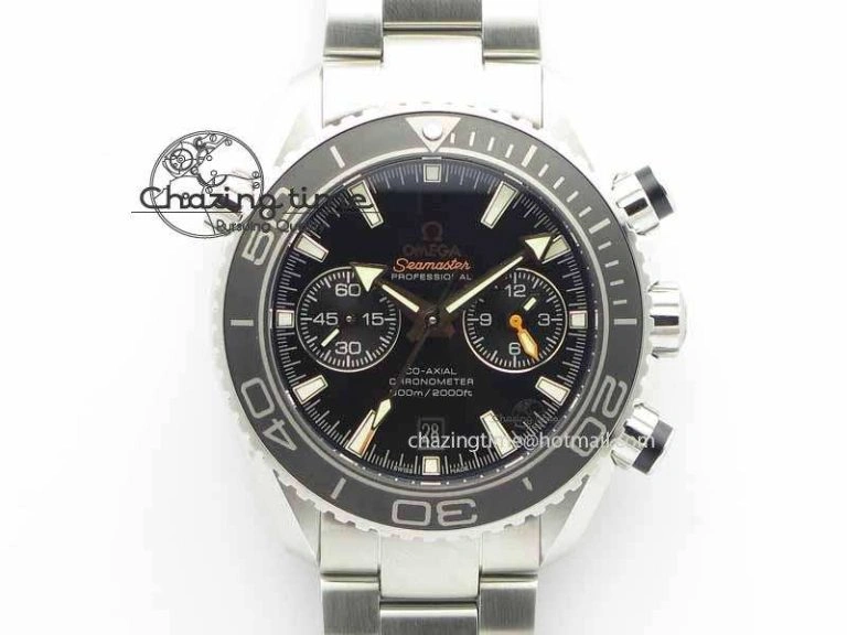 Planet Ocean Master Chronometer Chrono SS OM 1:1 Best Edition Black On SS Bracelet A Neat 8154