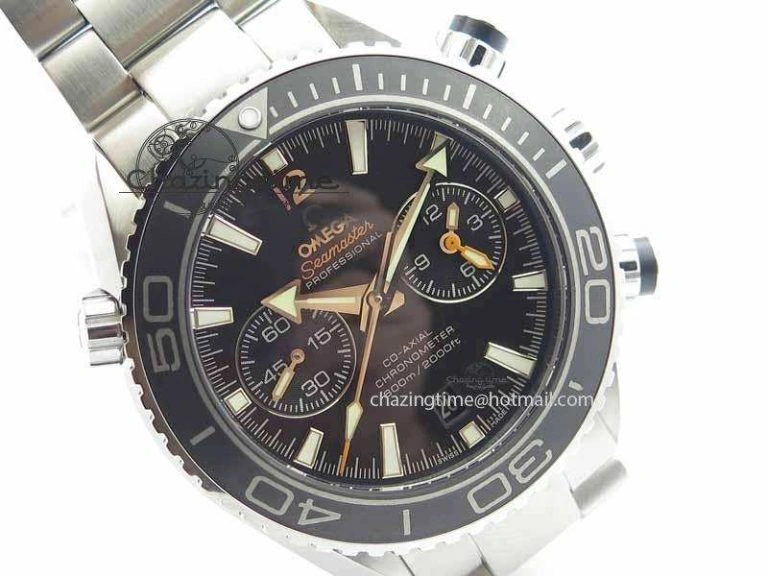 Planet Ocean Master Chronometer Chrono SS OM 1:1 Best Edition Black On SS Bracelet A Neat 8154