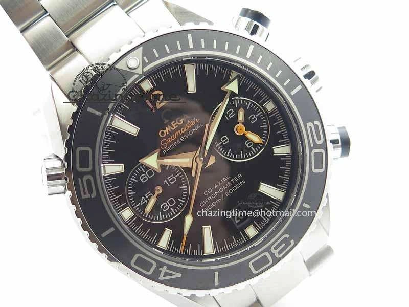 Planet Ocean Master Chronometer Chrono SS OM 1:1 Best Edition Black On SS Bracelet A Neat 8154