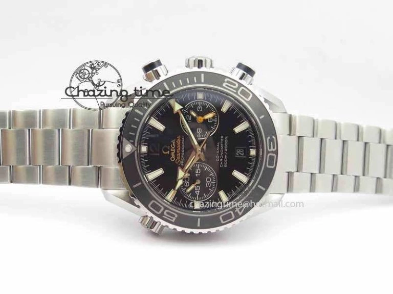 Planet Ocean Master Chronometer Chrono SS OM 1:1 Best Edition Black On SS Bracelet A Neat 8154