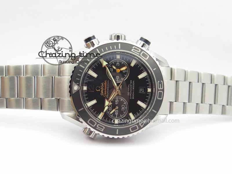 Planet Ocean Master Chronometer Chrono SS OM 1:1 Best Edition Black On SS Bracelet A Neat 8154