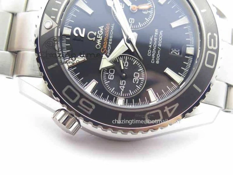 Planet Ocean Master Chronometer Chrono SS OM 1:1 Best Edition Black On SS Bracelet A Neat 8154