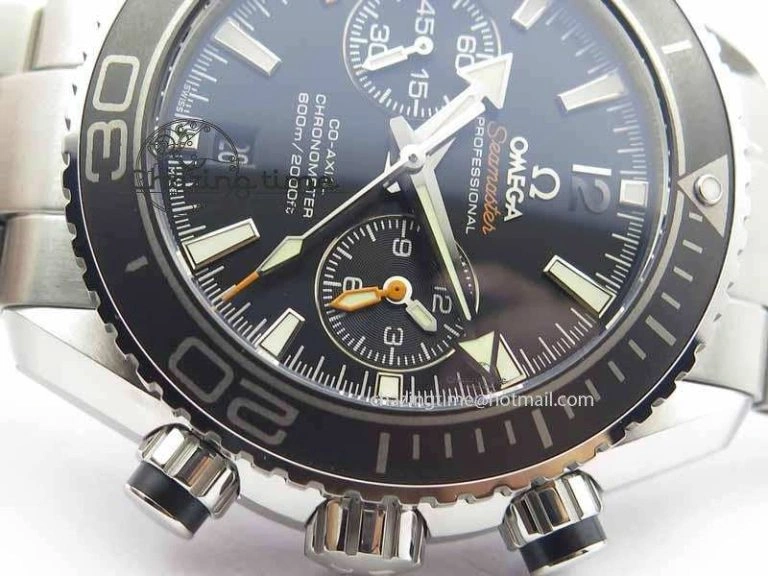 Planet Ocean Master Chronometer Chrono SS OM 1:1 Best Edition Black On SS Bracelet A Neat 8154