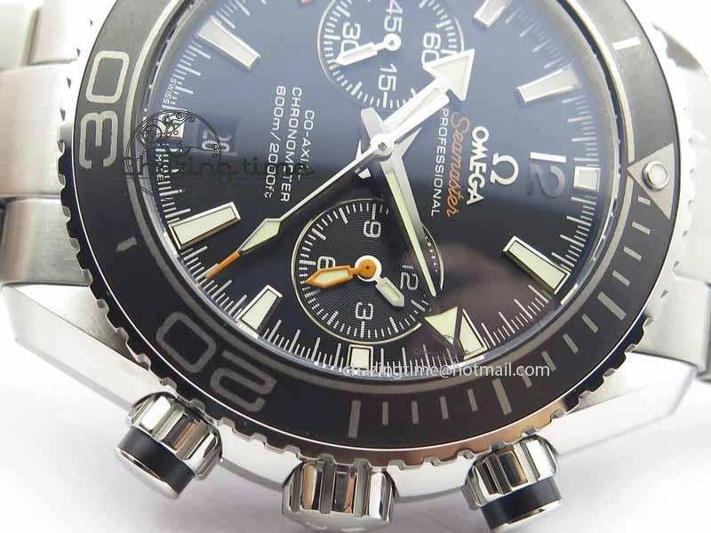 Planet Ocean Master Chronometer Chrono SS OM 1:1 Best Edition Black On SS Bracelet A Neat 8154