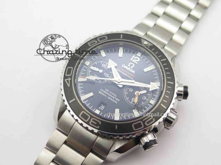 Planet Ocean Master Chronometer Chrono SS OM 1:1 Best Edition Black On SS Bracelet A Neat 8154