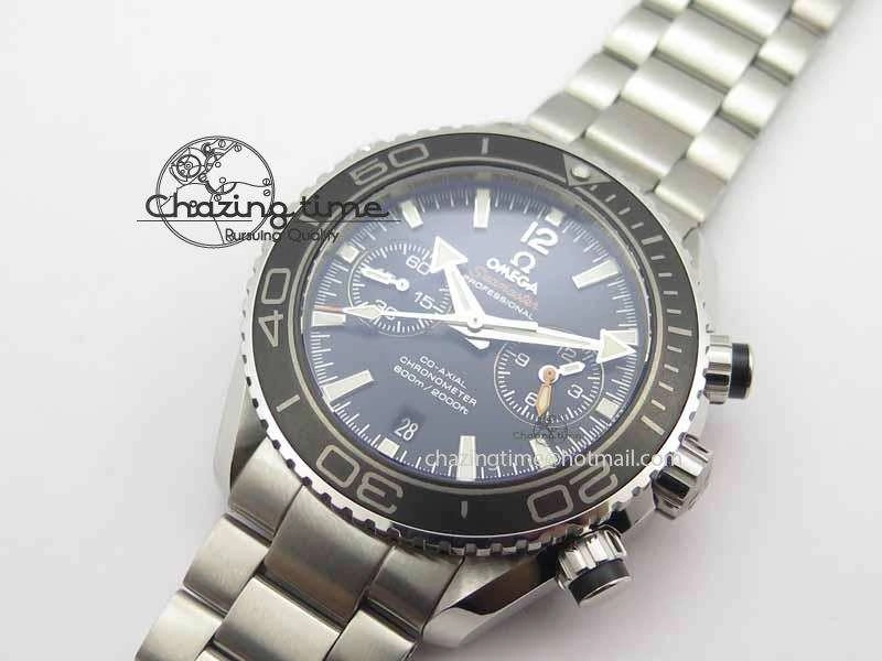 Planet Ocean Master Chronometer Chrono SS OM 1:1 Best Edition Black On SS Bracelet A Neat 8154