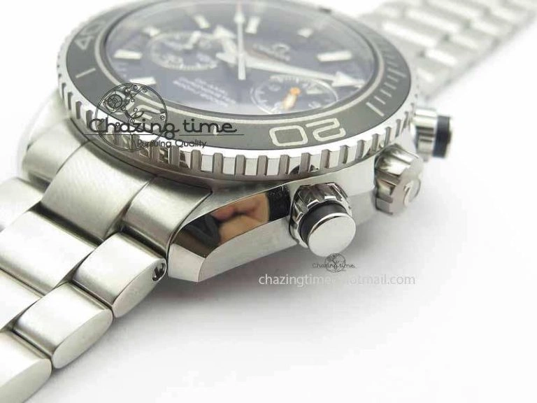 Planet Ocean Master Chronometer Chrono SS OM 1:1 Best Edition Black On SS Bracelet A Neat 8154