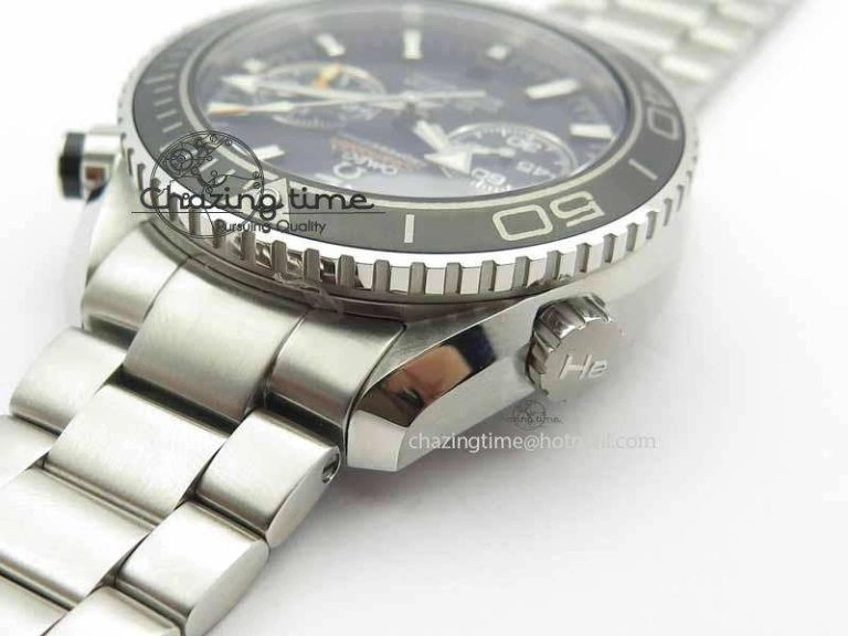 Planet Ocean Master Chronometer Chrono SS OM 1:1 Best Edition Black On SS Bracelet A Neat 8154