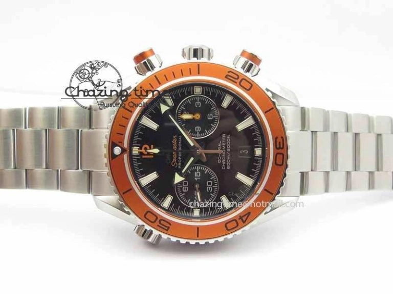 Planet Ocean Master Chronometer Chrono SS OM 1:1 Best Edition Orange On SS Bracelet A WrinkleFree 8156