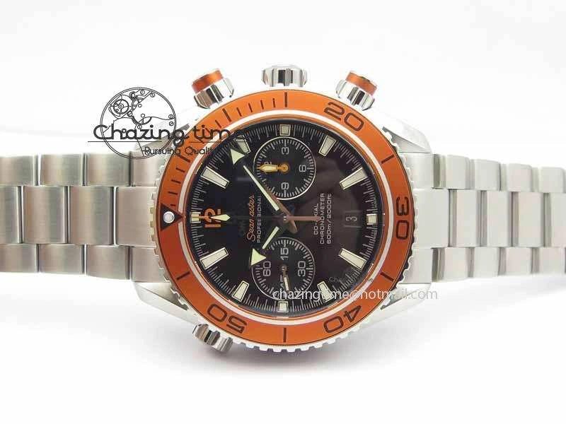 Planet Ocean Master Chronometer Chrono SS OM 1:1 Best Edition Orange On SS Bracelet A WrinkleFree 8156