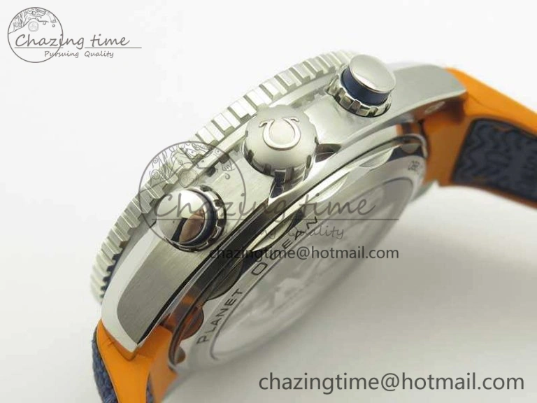 Planet Ocean Master Chronometer OMF SS Blue Orange Bezel White Dial On Nylon Strap A9900 (Black Balance Wheel) V Resilient 8081