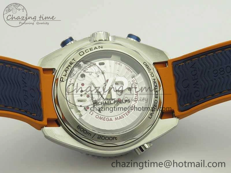 Planet Ocean Master Chronometer OMF SS Blue Orange Bezel White Dial On Nylon Strap A9900 (Black Balance Wheel) V Resilient 8081