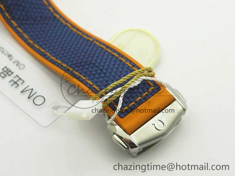 Planet Ocean Master Chronometer OMF SS Blue Orange Bezel White Dial On Nylon Strap A9900 (Black Balance Wheel) V Resilient 8081