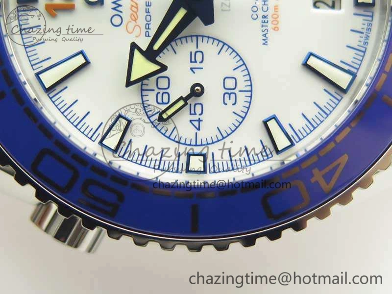 Planet Ocean Master Chronometer OMF SS Blue Orange Bezel White Dial On Nylon Strap A9900 (Black Balance Wheel) V Resilient 8081
