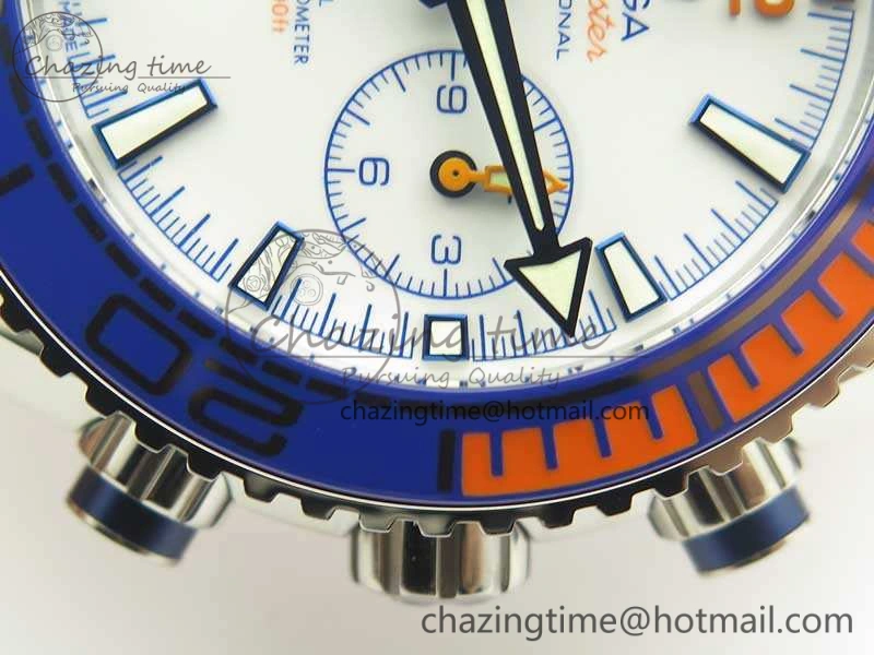Planet Ocean Master Chronometer OMF SS Blue Orange Bezel White Dial On Nylon Strap A9900 (Black Balance Wheel) V Resilient 8081