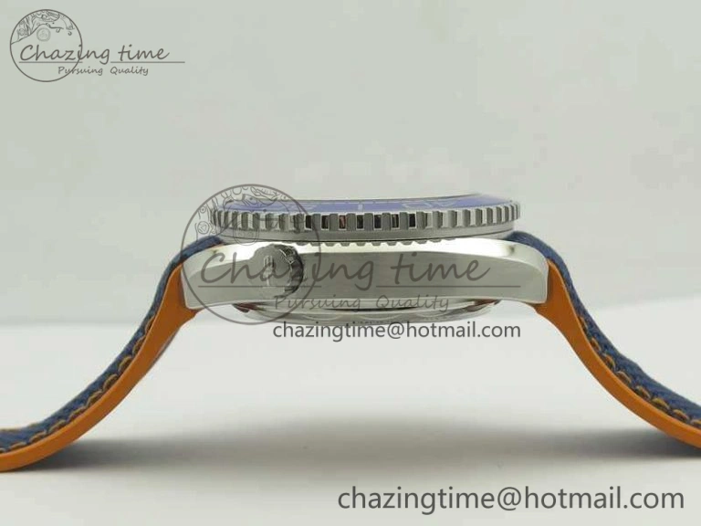 Planet Ocean Master Chronometer OMF SS Blue Orange Bezel White Dial On Nylon Strap A9900 (Black Balance Wheel) V Resilient 8081