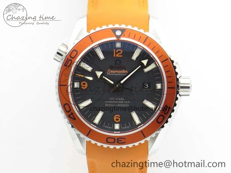 Planet Ocean Pro Orange Bezel 45mm OMF 1:1 Best Edition On Rubber Strap A8500 (Black Balance Wheel) TopPick 8138