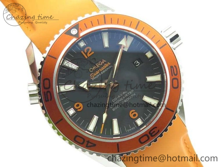 Planet Ocean Pro Orange Bezel 45mm OMF 1:1 Best Edition On Rubber Strap A8500 (Black Balance Wheel) TopPick 8138