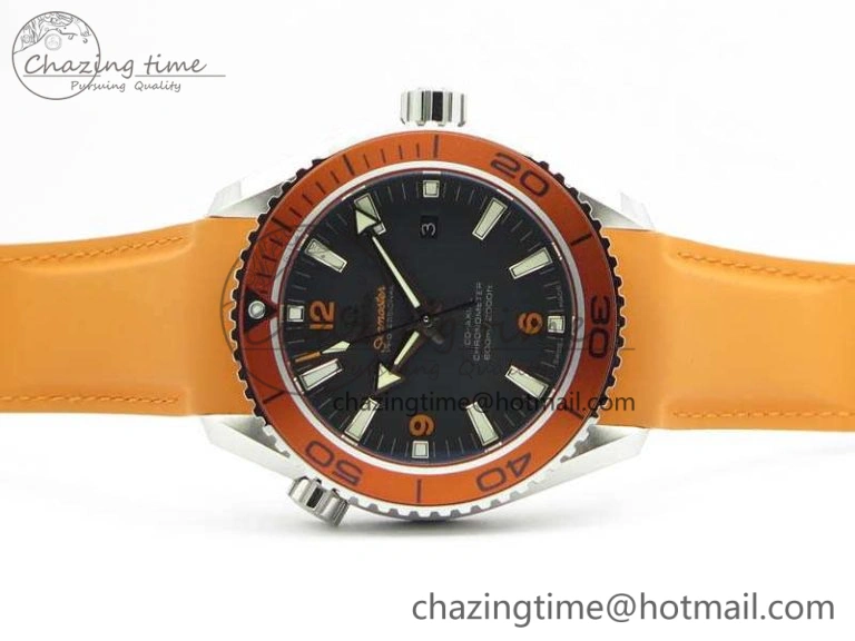 Planet Ocean Pro Orange Bezel 45mm OMF 1:1 Best Edition On Rubber Strap A8500 (Black Balance Wheel) TopPick 8138