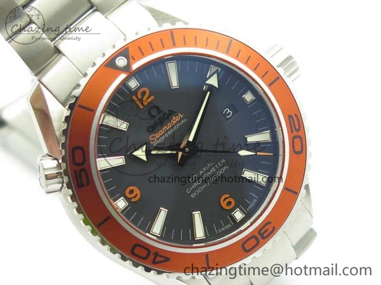 Planet Ocean Pro Orange Bezel 45mm OMF 1:1 Best Edition On SS Bracelet A8500 (Black Balance Wheel) StreetReady 8142