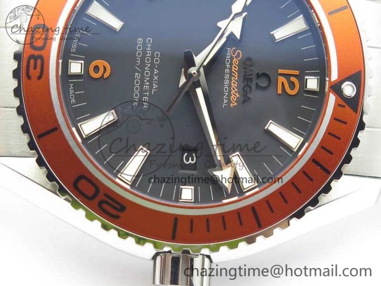 Planet Ocean Pro Orange Bezel 45mm OMF 1:1 Best Edition On SS Bracelet A8500 (Black Balance Wheel) StreetReady 8142