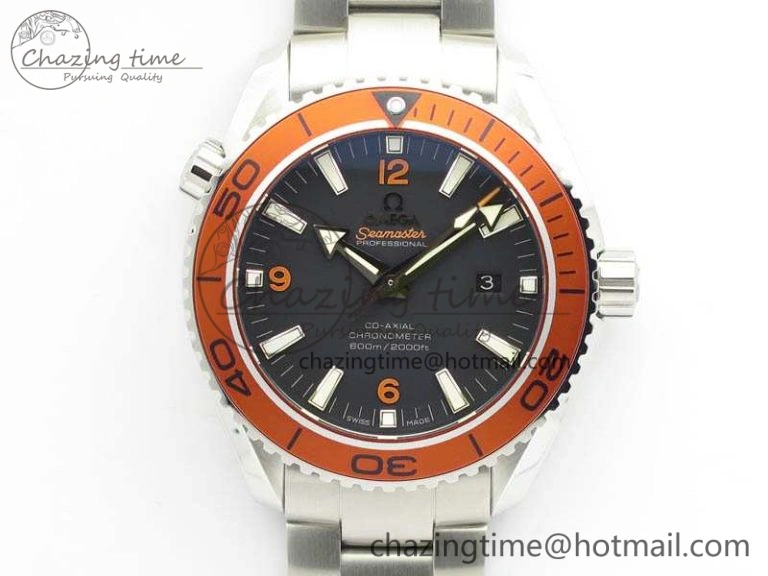 Planet Ocean Pro Orange Bezel 45mm OMF 1:1 Best Edition On SS Bracelet A8500 (Black Balance Wheel) StreetReady 8142