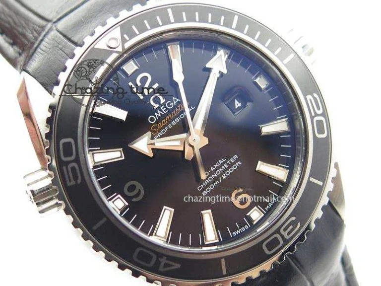 Planet Ocean Professional SS V6F 37mm Ladies Ceramic Bezel On Black Leather Strap A Modern 8257