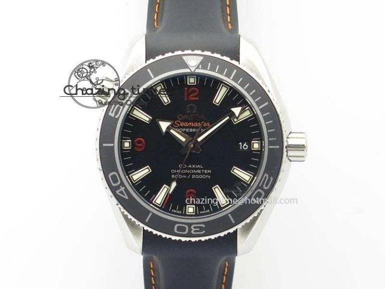 WeatherProof Planet Ocean SS Bp Maker 45mm Black Bezel Orange Numbers On Black Rubber Strap A 8220