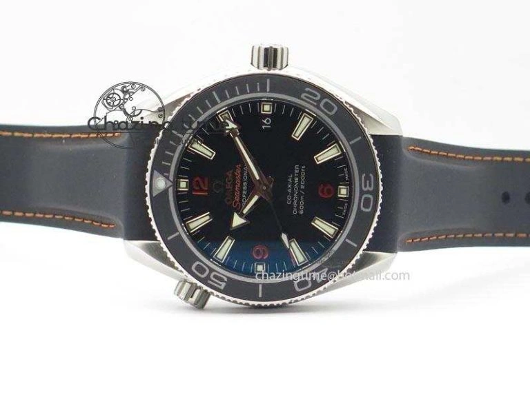 WeatherProof Planet Ocean SS Bp Maker 45mm Black Bezel Orange Numbers On Black Rubber Strap A 8220