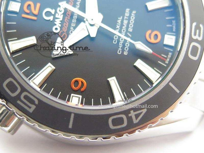 Contemporary Planet Ocean SS Bp Maker 45mm Black Bezel Orange Numbers On SS Bracelet A 8217