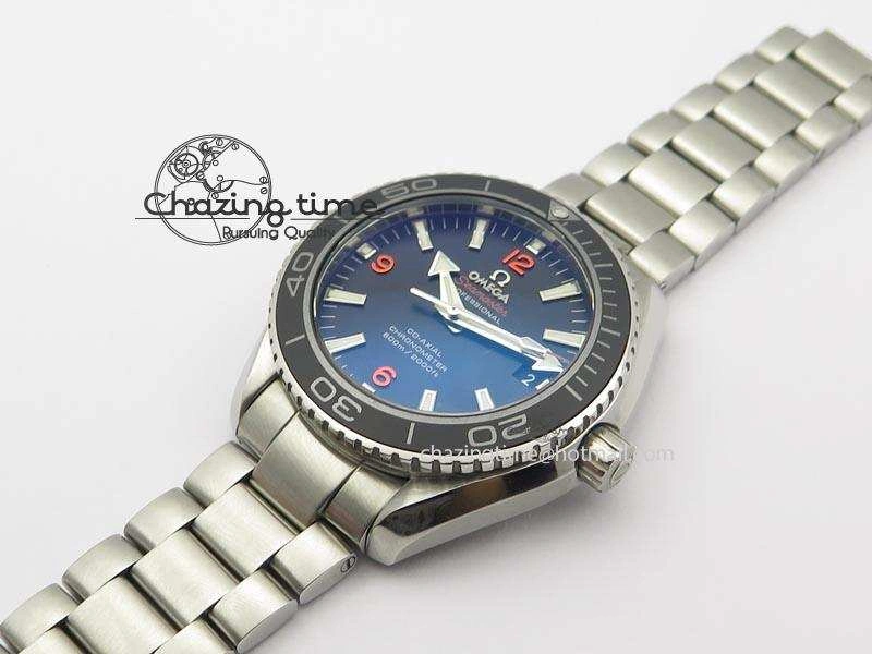 Contemporary Planet Ocean SS Bp Maker 45mm Black Bezel Orange Numbers On SS Bracelet A 8217