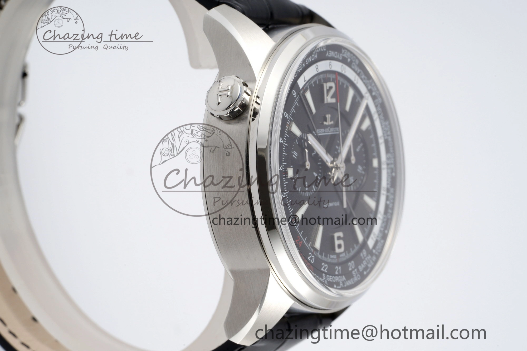 Polaris Chrono SS HKF Best Edition Black Dial on Black Leather Strap A752A Sporty 7428