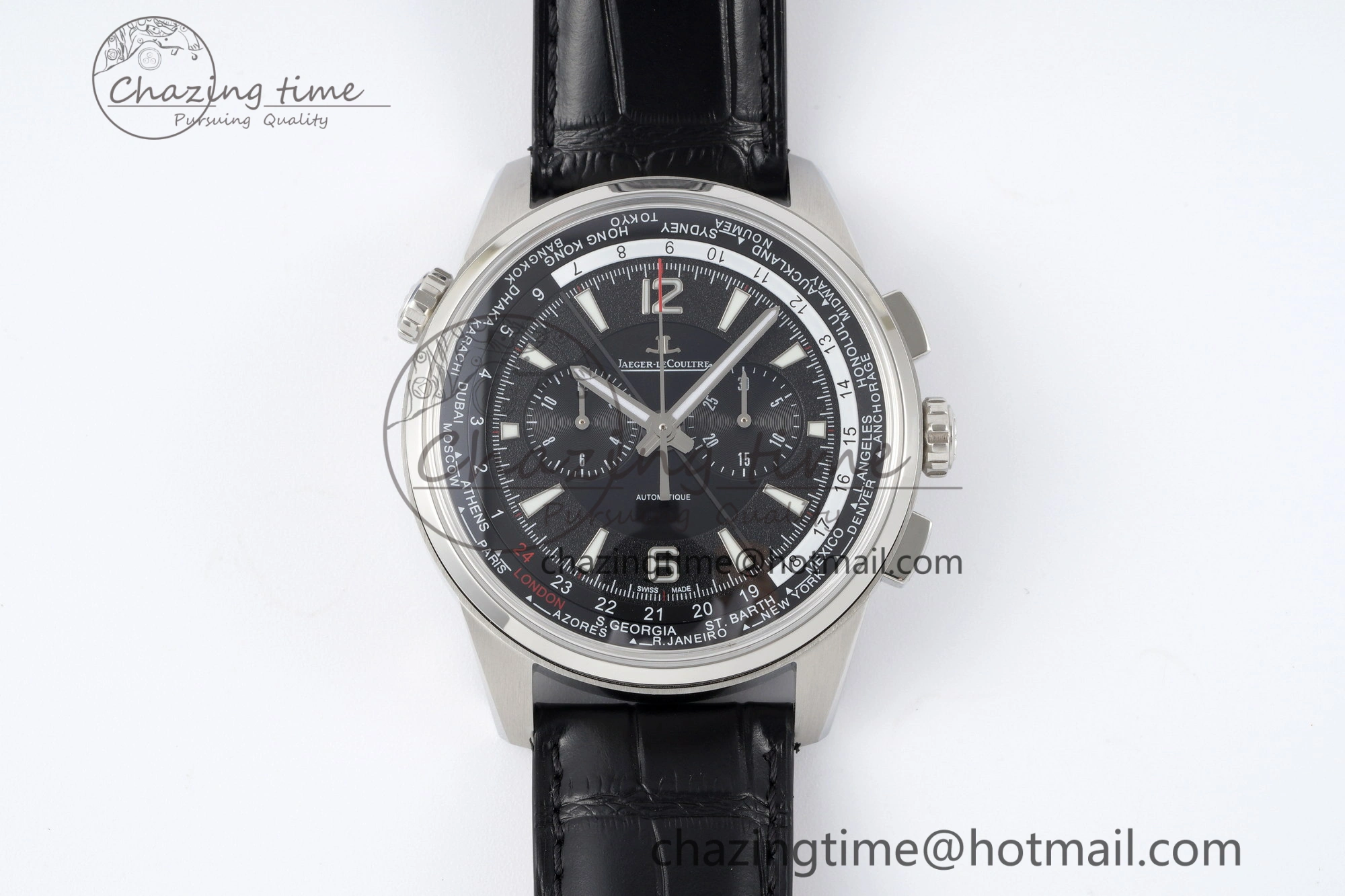 Polaris Chrono SS HKF Best Edition Black Dial on Black Leather Strap A752A Sporty 7428