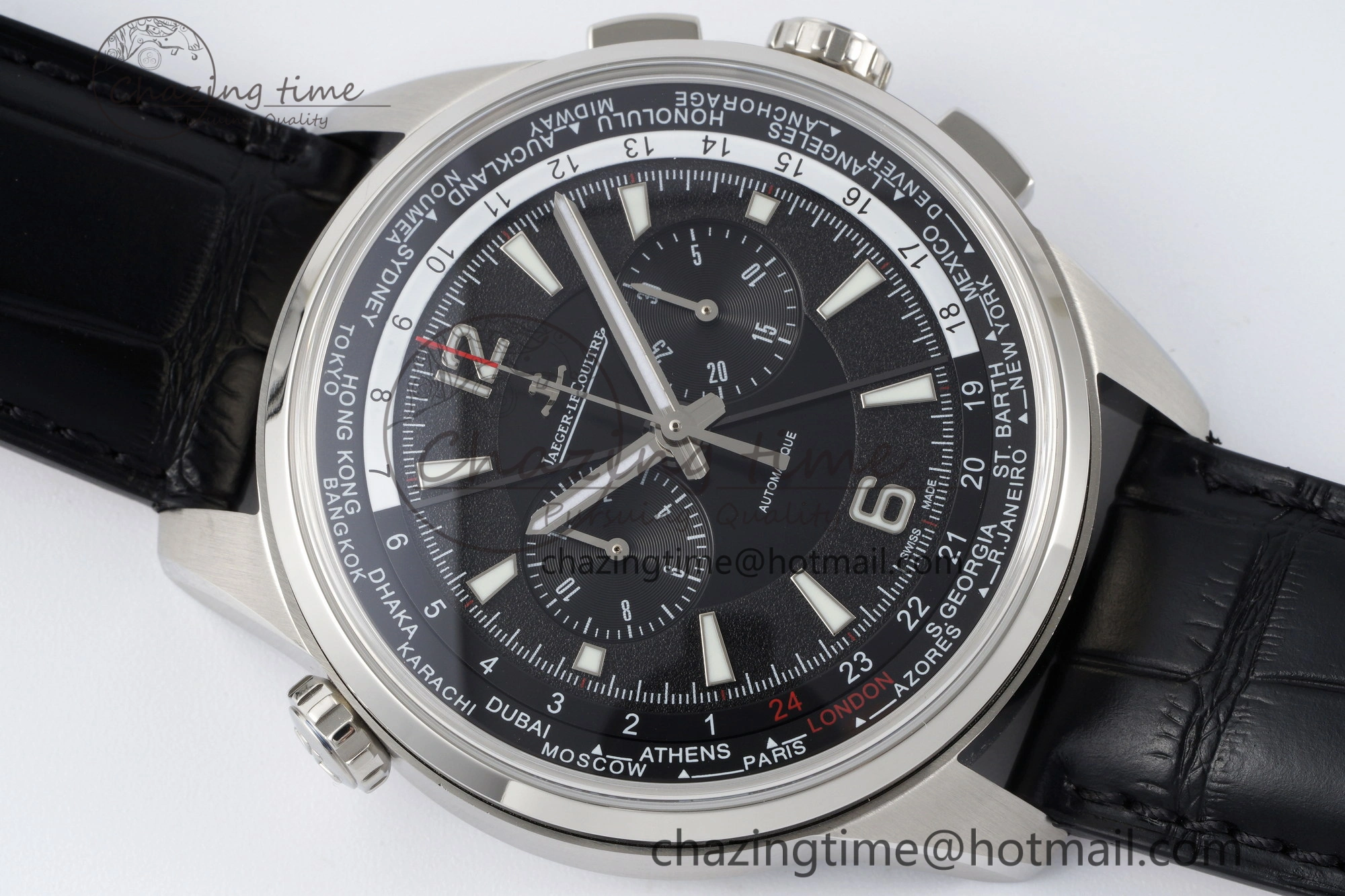 Polaris Chrono SS HKF Best Edition Black Dial on Black Leather Strap A752A Sporty 7428