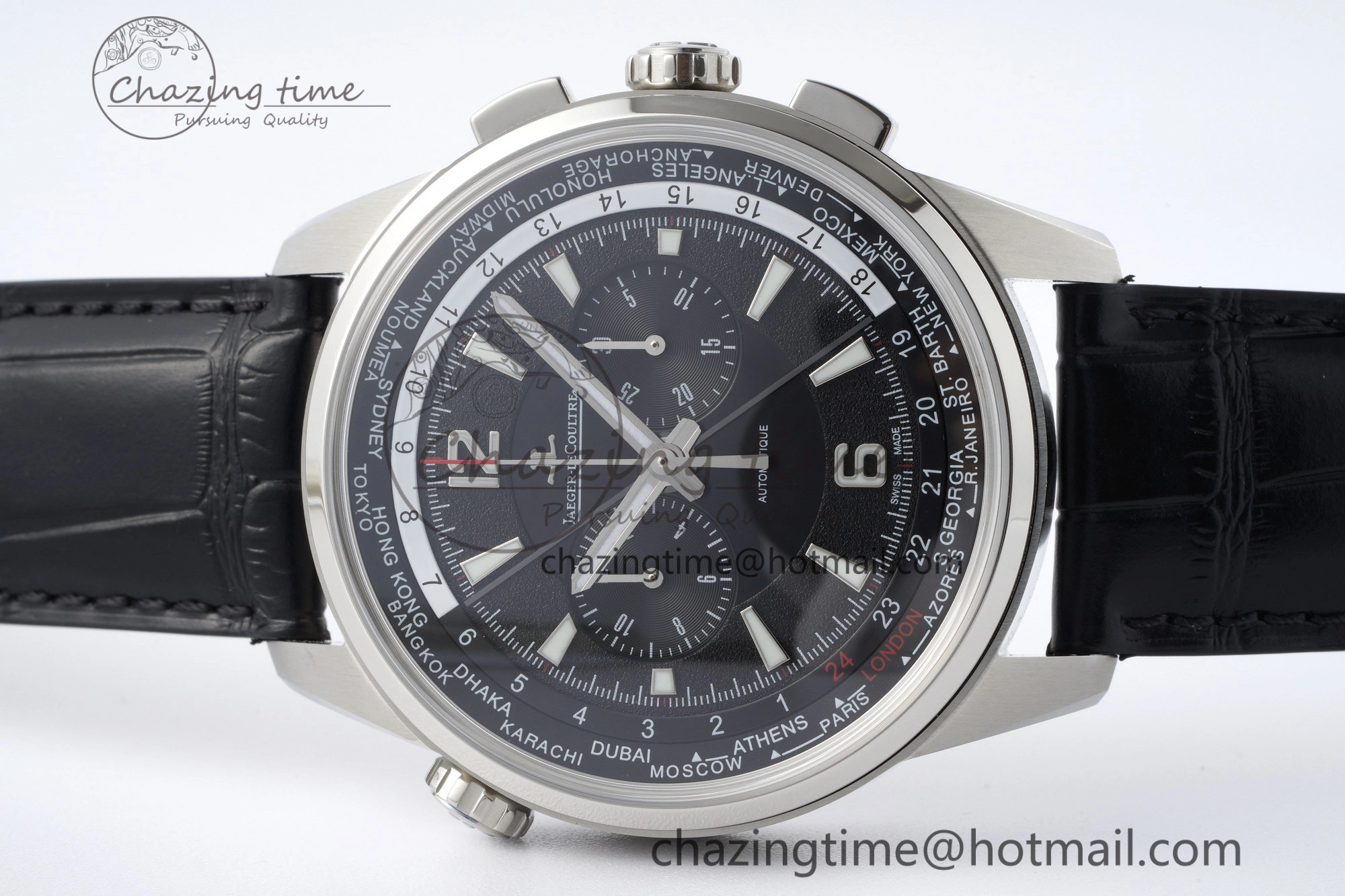 Polaris Chrono SS HKF Best Edition Black Dial on Black Leather Strap A752A Sporty 7428