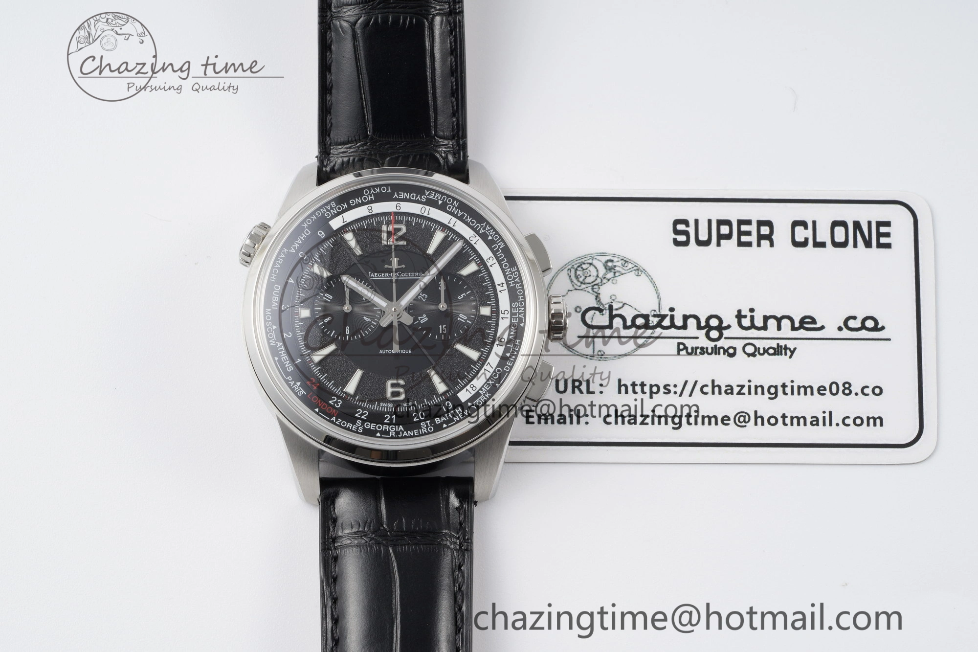 Polaris Chrono SS HKF Best Edition Black Dial on Black Leather Strap A752A Sporty 7428