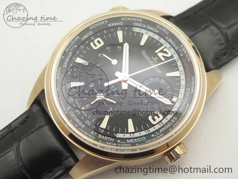 QuickDry Polaris Geographic WT RG Black Textured Dial on Black Leather Strap A 7470