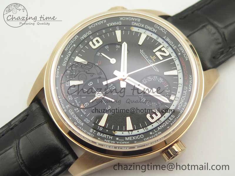 QuickDry Polaris Geographic WT RG Black Textured Dial on Black Leather Strap A 7470