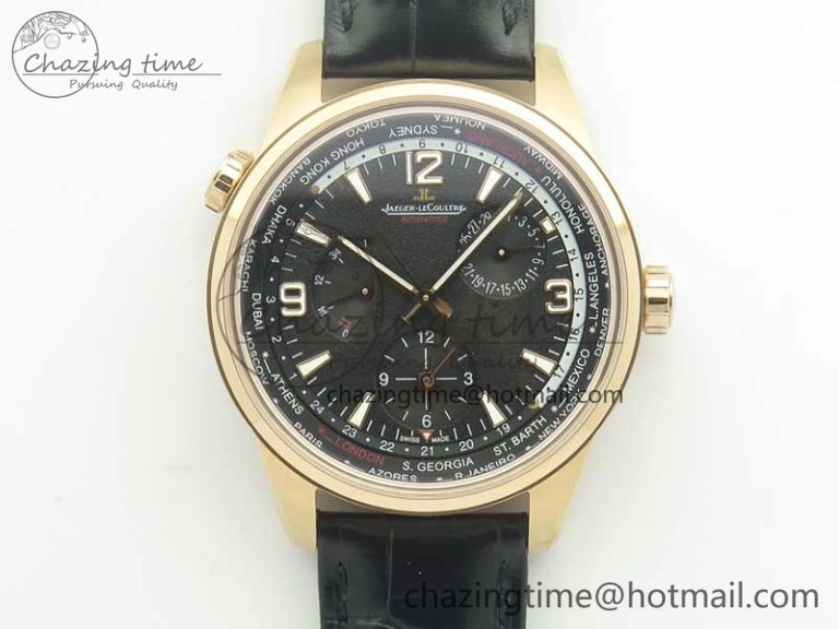 QuickDry Polaris Geographic WT RG Black Textured Dial on Black Leather Strap A 7470