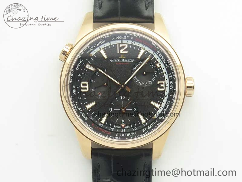 QuickDry Polaris Geographic WT RG Black Textured Dial on Black Leather Strap A 7470