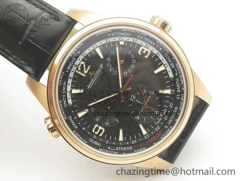 QuickDry Polaris Geographic WT RG Black Textured Dial on Black Leather Strap A 7470