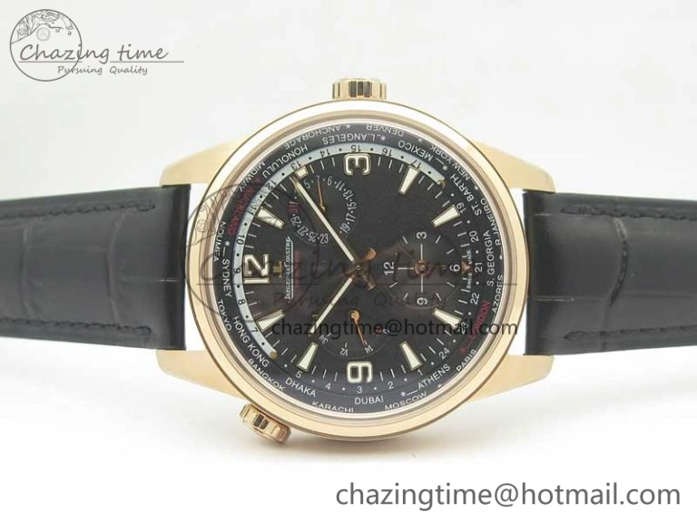 QuickDry Polaris Geographic WT RG Black Textured Dial on Black Leather Strap A 7470