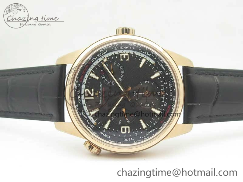 QuickDry Polaris Geographic WT RG Black Textured Dial on Black Leather Strap A 7470