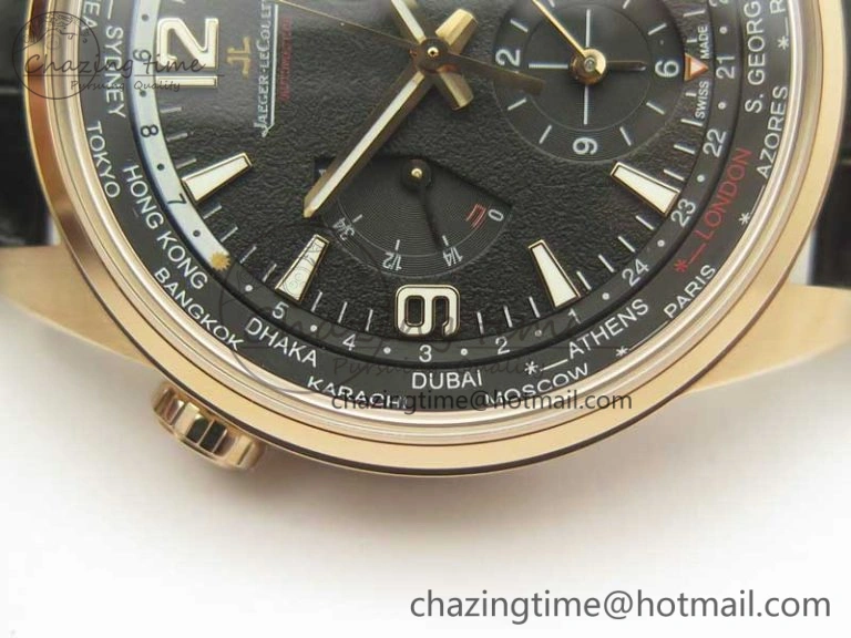 QuickDry Polaris Geographic WT RG Black Textured Dial on Black Leather Strap A 7470