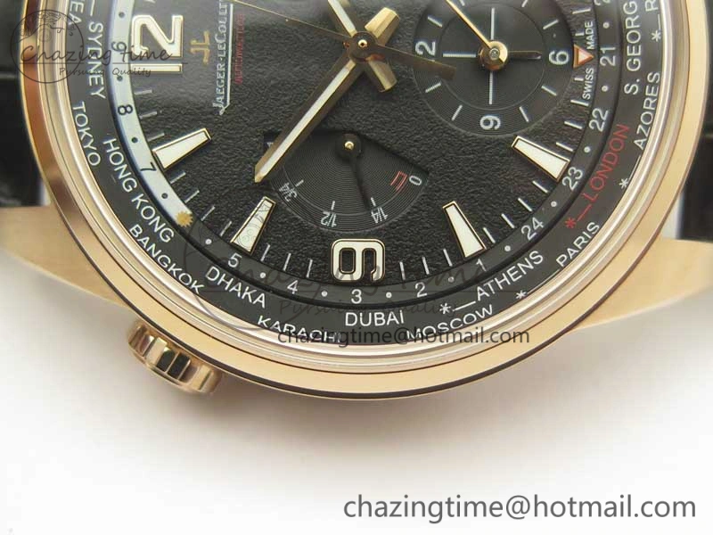 QuickDry Polaris Geographic WT RG Black Textured Dial on Black Leather Strap A 7470