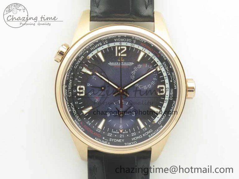 Polaris Geographic WT RG Blue Textured Dial on Black Leather Strap A TimelessDesign 7468