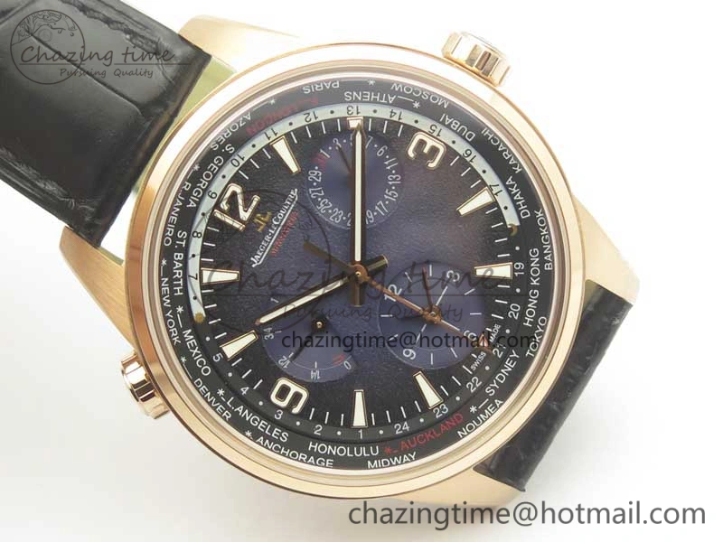 Polaris Geographic WT RG Blue Textured Dial on Black Leather Strap A TimelessDesign 7468