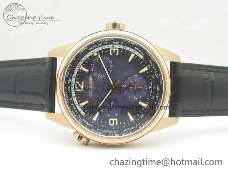Polaris Geographic WT RG Blue Textured Dial on Black Leather Strap A TimelessDesign 7468