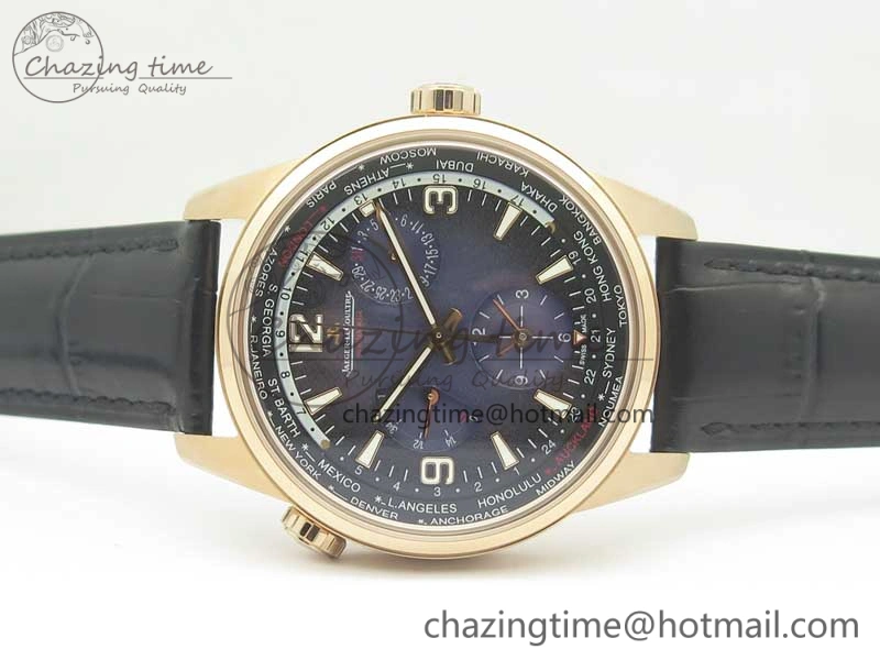 Polaris Geographic WT RG Blue Textured Dial on Black Leather Strap A TimelessDesign 7468