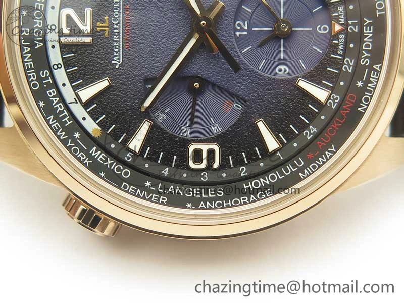 Polaris Geographic WT RG Blue Textured Dial on Black Leather Strap A TimelessDesign 7468